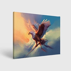 Холст прямоугольный Орел с мечом в облаках на закате, цвет: 3D-принт