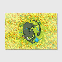 Холст прямоугольный Судзумэ закрывающая двери: котик с клубком, цвет: 3D-принт — фото 2