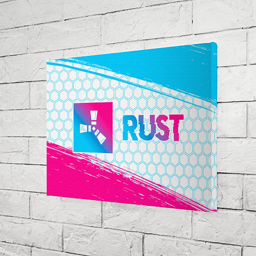 Картина прямоугольная Rust neon gradient style: надпись и символ / 3D-принт – фото 3