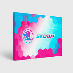 Холст прямоугольный Skoda neon gradient style: надпись и символ, цвет: 3D-принт