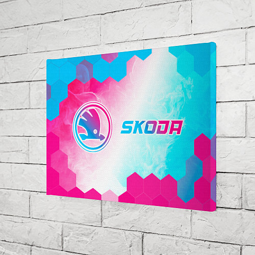 Картина прямоугольная Skoda neon gradient style: надпись и символ / 3D-принт – фото 3