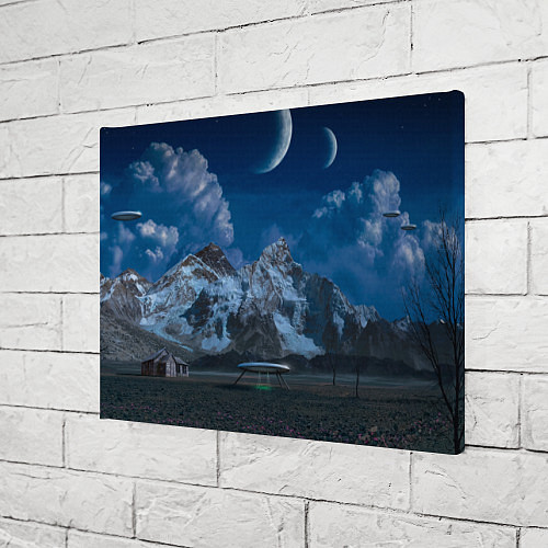 Картина прямоугольная Ночные горы в природе и небо с нло / 3D-принт – фото 3