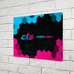 Холст прямоугольный Counter-Strike 2 - neon gradient: надпись и символ, цвет: 3D-принт — фото 2
