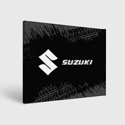 Холст прямоугольный Suzuki speed на темном фоне со следами шин: надпис, цвет: 3D-принт