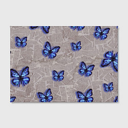 Холст прямоугольный Газетные обрывки и синие бабочки, цвет: 3D-принт — фото 2