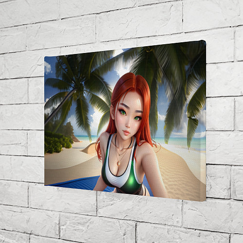 Картина прямоугольная Девушка с рыжими волосами на пляже / 3D-принт – фото 3