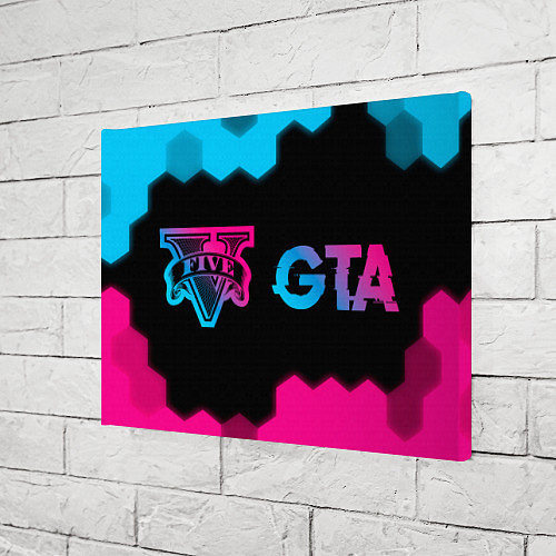 Картина прямоугольная GTA - neon gradient: надпись и символ / 3D-принт – фото 3