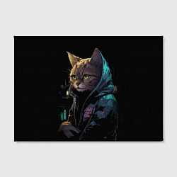 Холст прямоугольный Кот в стиле киберпанк, цвет: 3D-принт — фото 2