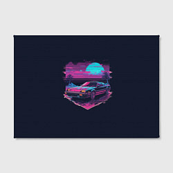 Холст прямоугольный Пальмы и гоночная машина в пурпурном свечении, цвет: 3D-принт — фото 2