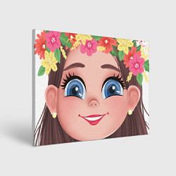 Холст прямоугольный Сашенька - лучезарная девочка с цветами на голове, цвет: 3D-принт