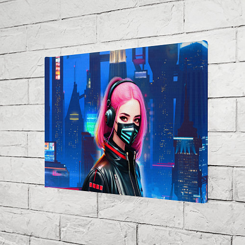 Картина прямоугольная Девушка с розовыми волосами - киберпанк / 3D-принт – фото 3
