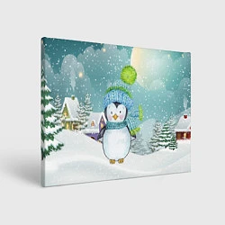Холст прямоугольный Новогодний пингвин, цвет: 3D-принт