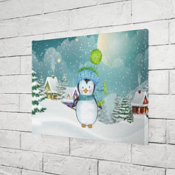 Холст прямоугольный Новогодний пингвин, цвет: 3D-принт — фото 2