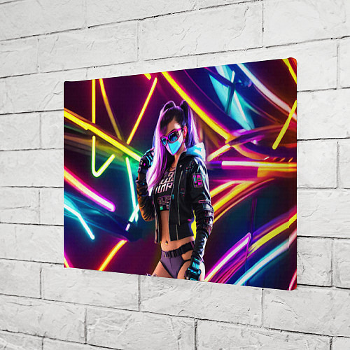 Картина прямоугольная Cool girl - cyberpunk - neon glow / 3D-принт – фото 3