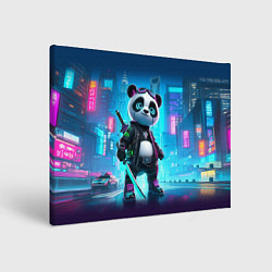 Холст прямоугольный Панда кибер самурай в ночном Нью-Йорке, цвет: 3D-принт