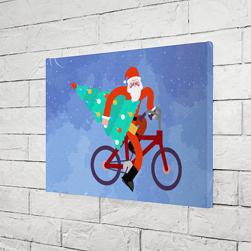 Картина прямоугольная Дед Мороз на велосипеде с елкой / 3D-принт – фото 3