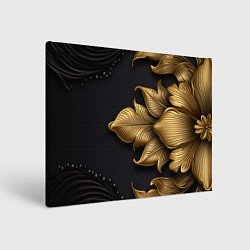 Холст прямоугольный Золотые объемные листья на черном фоне, цвет: 3D-принт