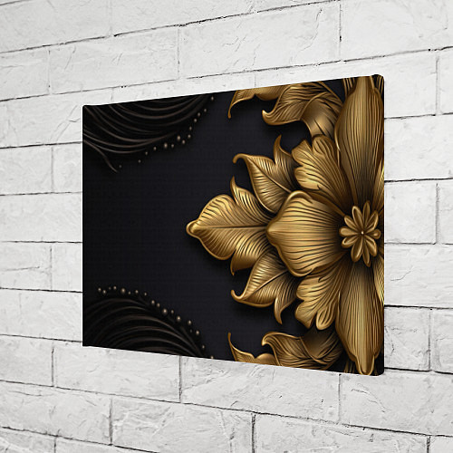 Картина прямоугольная Золотые объемные листья на черном фоне / 3D-принт – фото 3
