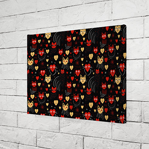 Картина прямоугольная Паттерн с сердечками и котами валентинка / 3D-принт – фото 3