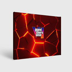 Холст прямоугольный GTA 6 лого на фоне разлома красных плит, цвет: 3D-принт