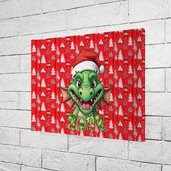 Холст прямоугольный Зеленый новогодний дракон на красном фоне, цвет: 3D-принт — фото 2