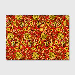 Холст прямоугольный Хохломская роспись золотистые цветы на красном фон, цвет: 3D-принт — фото 2