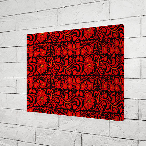 Картина прямоугольная Хохломская роспись красные цветы и ягоды на чёрном / 3D-принт – фото 3