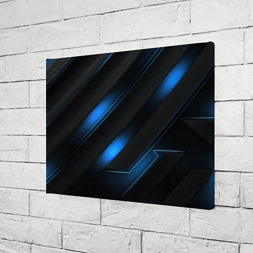Картина прямоугольная Синий неоновый яркий свет на черном абстрактном фо / 3D-принт – фото 3