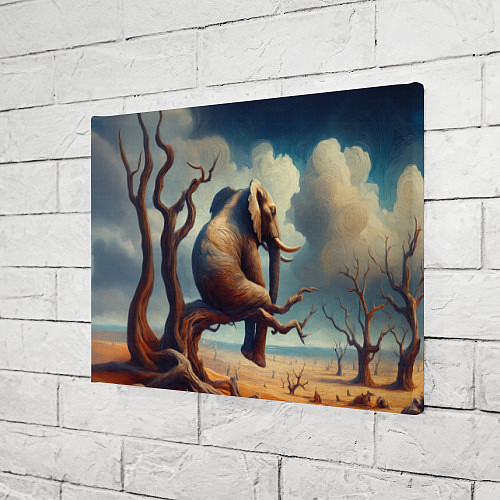 Картина прямоугольная Слон сидит на ветке дерева в пустыне / 3D-принт – фото 3