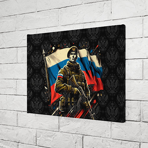 Картина прямоугольная Русский солдат на фоне флага России / 3D-принт – фото 3