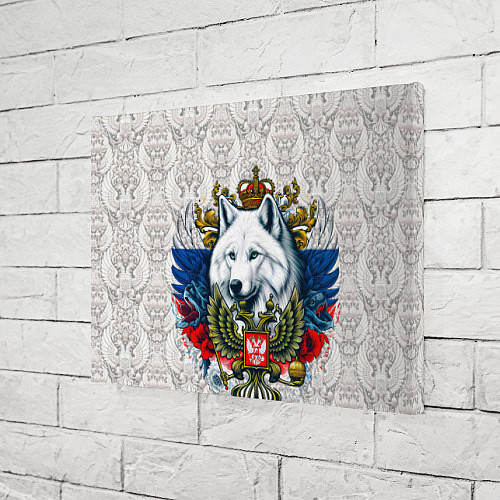 Картина прямоугольная Белый русский волк и герб России / 3D-принт – фото 3