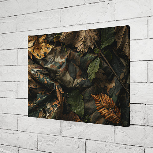 Картина прямоугольная Реалистичный охотничий камуфляж из ткани и листьев / 3D-принт – фото 3
