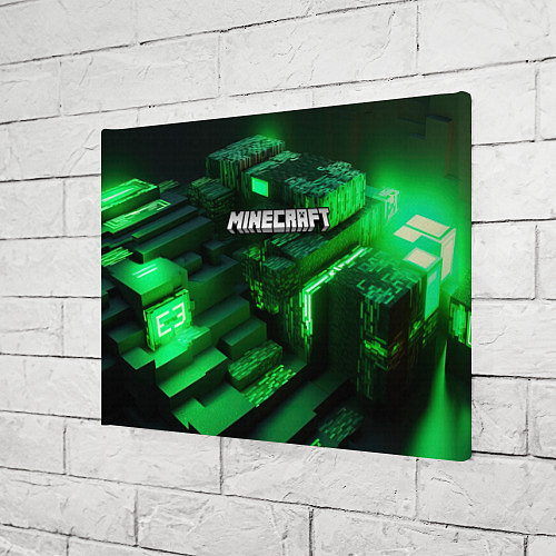Картина прямоугольная Minecraft logo зеленые неоновые кубы / 3D-принт – фото 3
