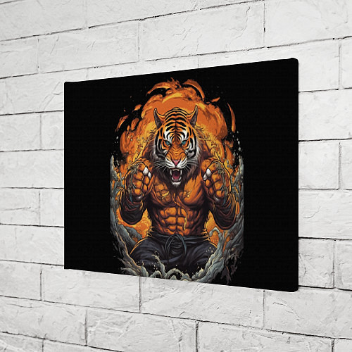 Картина прямоугольная Муай - Тай тигр в стойке боевые искусства / 3D-принт – фото 3