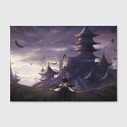 Холст прямоугольный Touhou Project Aya Шамеймару город на фоне, цвет: 3D-принт — фото 2