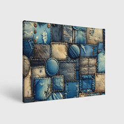 Холст прямоугольный Denim patchwork - ai art, цвет: 3D-принт