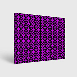 Холст прямоугольный Розовые четырёхлистники на чёрном фоне, цвет: 3D-принт