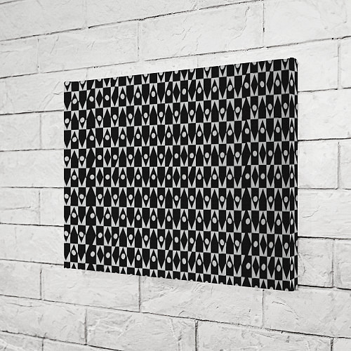 Картина прямоугольная Чёрно-белые ромбы и круги на чёрном фоне / 3D-принт – фото 3