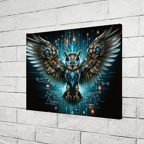 Картина прямоугольная Величественная кибернетическая сова на фоне футури / 3D-принт – фото 3