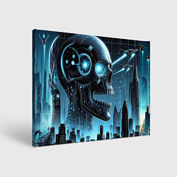 Холст прямоугольный Cyberpunk skull - metropolis neon glow, цвет: 3D-принт