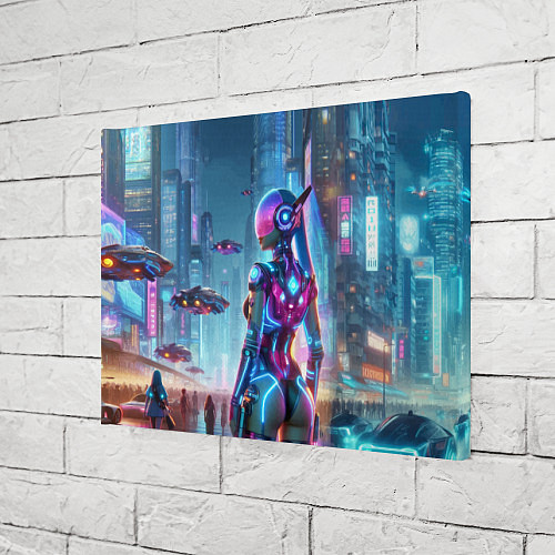 Картина прямоугольная Cyberpunk girl - neon glow ai art / 3D-принт – фото 3