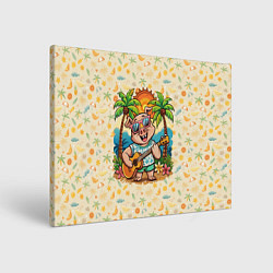Холст прямоугольный Свинья с гитарой жаркое лето, цвет: 3D-принт