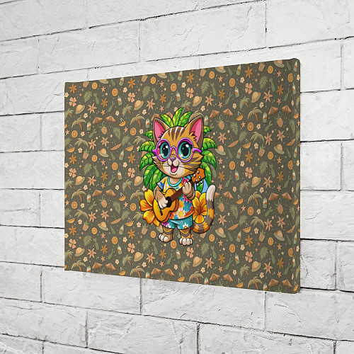 Картина прямоугольная Кот играет на гитаре на острове / 3D-принт – фото 3