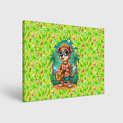 Холст прямоугольный Песик играет на гитаре жарким летом, цвет: 3D-принт