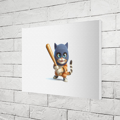 Картина прямоугольная Прикольный котёнок с бейсбольной битой и в балакла / 3D-принт – фото 3