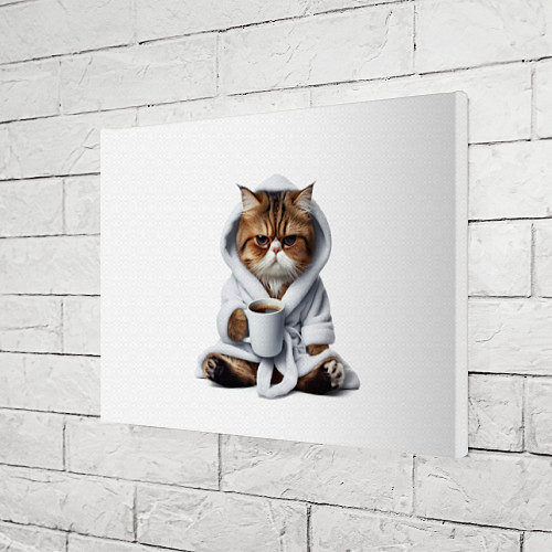 Картина прямоугольная Котик в халате и кофе / 3D-принт – фото 3