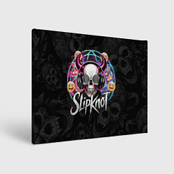 Холст прямоугольный Slipknot на фоне черепа демона с рогами в очках, цвет: 3D-принт