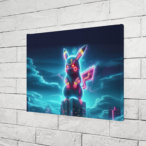 Картина прямоугольная Пикадзила на крыше небоскрёба - неоновое свечение: / 3D-принт – фото 3