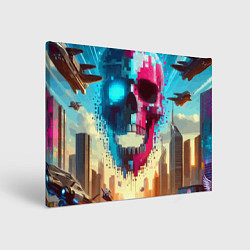 Холст прямоугольный Cool vanguard neon cyber skull - ai art, цвет: 3D-принт