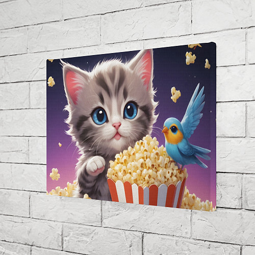 Картина прямоугольная Котенок и поп-корн / 3D-принт – фото 3